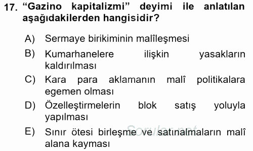 Çalışma İlişkileri Tarihi 2017 - 2018 Dönem Sonu Sınavı 17.Soru