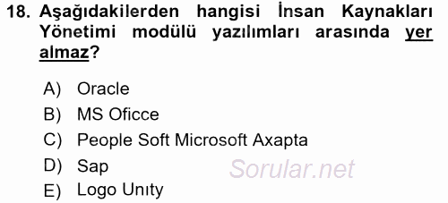 Muhasebe Yazılımları 2017 - 2018 Dönem Sonu Sınavı 18.Soru