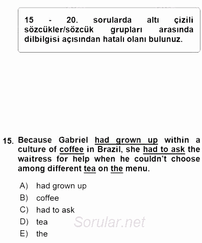 Bağlamsal Dilbilgisi 3 2015 - 2016 Dönem Sonu Sınavı 15.Soru