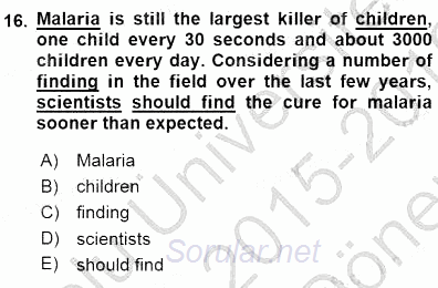 Bağlamsal Dilbilgisi 3 2015 - 2016 Dönem Sonu Sınavı 16.Soru