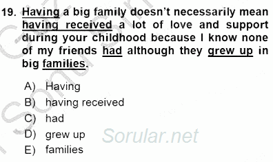 Bağlamsal Dilbilgisi 3 2015 - 2016 Dönem Sonu Sınavı 19.Soru