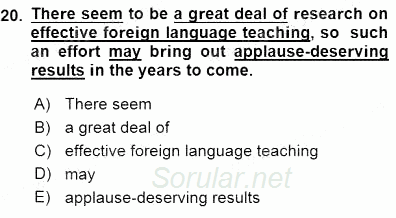 Bağlamsal Dilbilgisi 3 2015 - 2016 Dönem Sonu Sınavı 20.Soru
