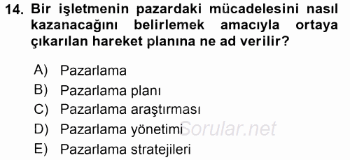 Kongre ve Etkinlik Yönetimi 2015 - 2016 Tek Ders Sınavı 14.Soru