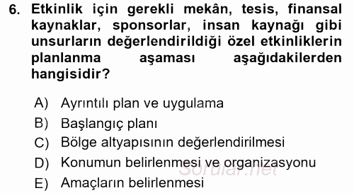 Kongre ve Etkinlik Yönetimi 2015 - 2016 Tek Ders Sınavı 6.Soru