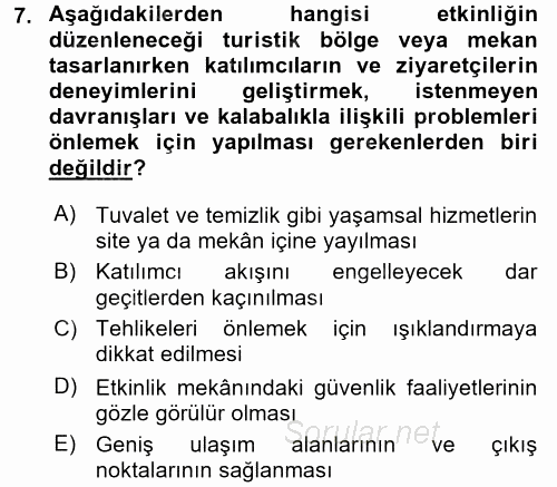 Kongre ve Etkinlik Yönetimi 2015 - 2016 Tek Ders Sınavı 7.Soru
