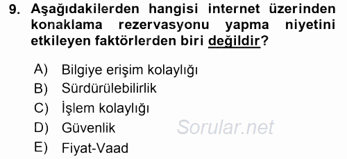 Kongre ve Etkinlik Yönetimi 2015 - 2016 Tek Ders Sınavı 9.Soru