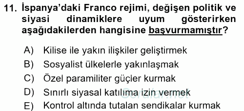 Karşılaştırmalı Siyasal Sistemler 2017 - 2018 3 Ders Sınavı 11.Soru