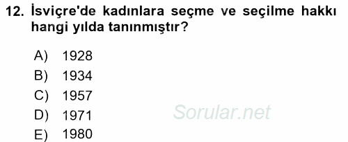 Karşılaştırmalı Siyasal Sistemler 2017 - 2018 3 Ders Sınavı 12.Soru