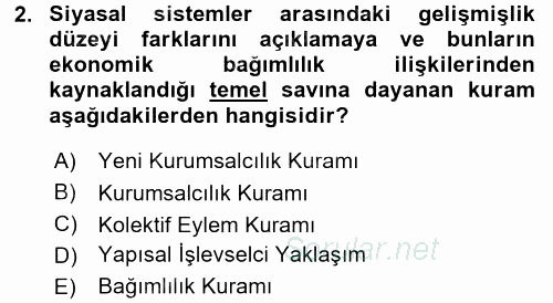Karşılaştırmalı Siyasal Sistemler 2017 - 2018 3 Ders Sınavı 2.Soru