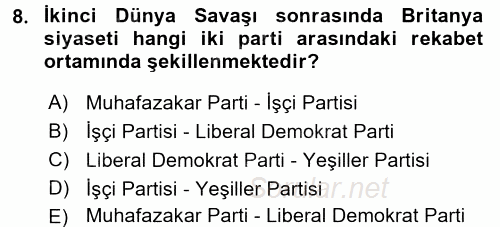 Karşılaştırmalı Siyasal Sistemler 2017 - 2018 3 Ders Sınavı 8.Soru