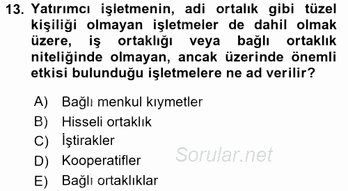 Genel Muhasebe 2 2015 - 2016 Dönem Sonu Sınavı 13.Soru