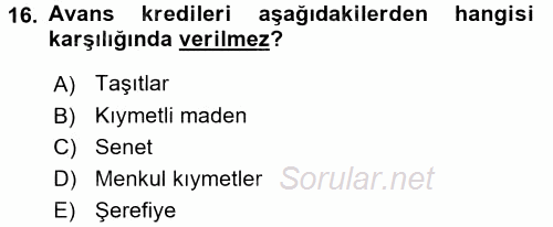 Genel Muhasebe 2 2015 - 2016 Dönem Sonu Sınavı 16.Soru