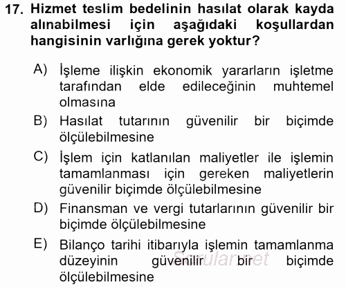 Genel Muhasebe 2 2015 - 2016 Dönem Sonu Sınavı 17.Soru