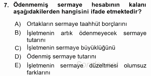 Genel Muhasebe 2 2015 - 2016 Dönem Sonu Sınavı 7.Soru