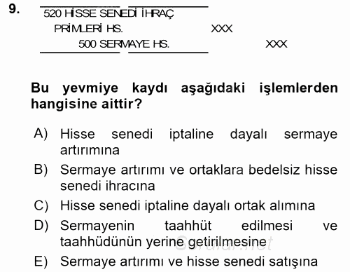 Genel Muhasebe 2 2015 - 2016 Dönem Sonu Sınavı 9.Soru