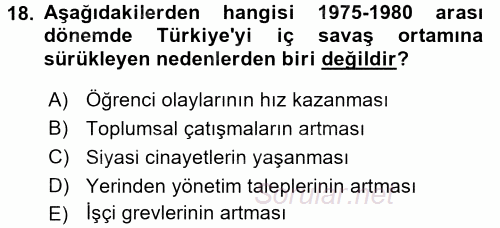 Türkiye´de Demokrasi Ve Parlemento Tarihi 2017 - 2018 3 Ders Sınavı 18.Soru