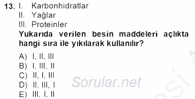 Temel Veteriner Fizyoloji 2014 - 2015 Dönem Sonu Sınavı 13.Soru