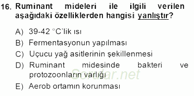 Temel Veteriner Fizyoloji 2014 - 2015 Dönem Sonu Sınavı 16.Soru