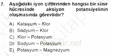 Temel Veteriner Fizyoloji 2014 - 2015 Dönem Sonu Sınavı 7.Soru