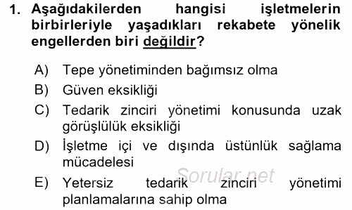 Tedarik Zinciri Yönetimi 2017 - 2018 Ara Sınavı 1.Soru