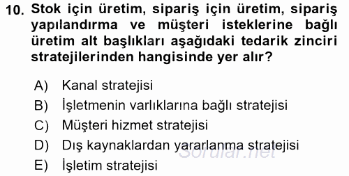 Tedarik Zinciri Yönetimi 2017 - 2018 Ara Sınavı 10.Soru