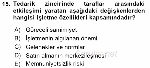 Tedarik Zinciri Yönetimi 2017 - 2018 Ara Sınavı 15.Soru