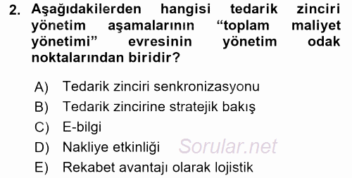 Tedarik Zinciri Yönetimi 2017 - 2018 Ara Sınavı 2.Soru