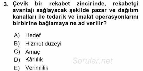 Tedarik Zinciri Yönetimi 2017 - 2018 Ara Sınavı 3.Soru