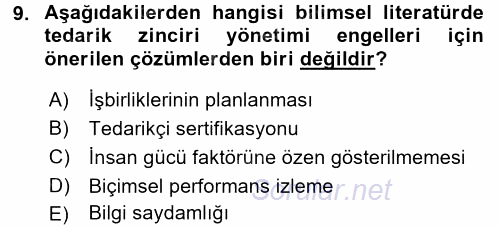 Tedarik Zinciri Yönetimi 2017 - 2018 Ara Sınavı 9.Soru