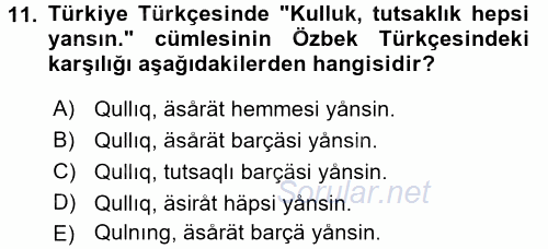 Çağdaş Türk Yazı Dilleri 1 2015 - 2016 Tek Ders Sınavı 11.Soru