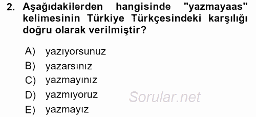 Çağdaş Türk Yazı Dilleri 1 2015 - 2016 Tek Ders Sınavı 2.Soru