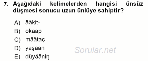 Çağdaş Türk Yazı Dilleri 1 2015 - 2016 Tek Ders Sınavı 7.Soru