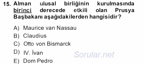 Sömürgecilik Tarihi (Afrika-Asya) 2014 - 2015 Dönem Sonu Sınavı 15.Soru