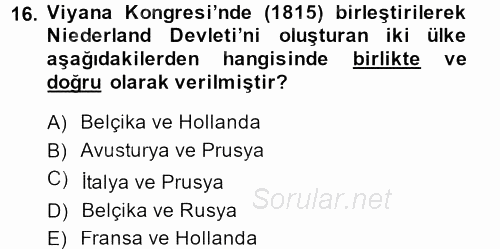 Sömürgecilik Tarihi (Afrika-Asya) 2014 - 2015 Dönem Sonu Sınavı 16.Soru