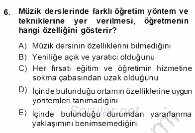 Okulöncesinde Müzik Eğitimi 2 2013 - 2014 Dönem Sonu Sınavı 6.Soru