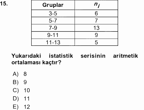 Tıbbi İstatistik 2015 - 2016 Ara Sınavı 15.Soru