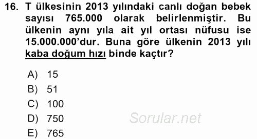 Tıbbi İstatistik 2015 - 2016 Ara Sınavı 16.Soru