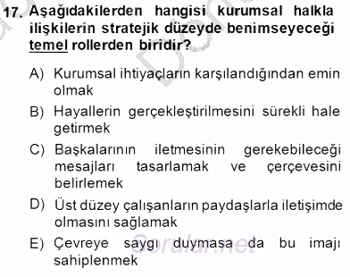 Kurumsal İletişim 2014 - 2015 Dönem Sonu Sınavı 17.Soru