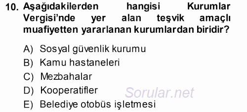 Özel Vergi Hukuku 1 2013 - 2014 Dönem Sonu Sınavı 10.Soru