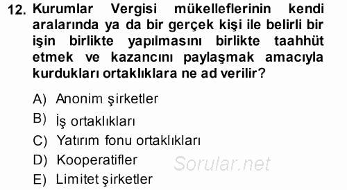 Özel Vergi Hukuku 1 2013 - 2014 Dönem Sonu Sınavı 12.Soru