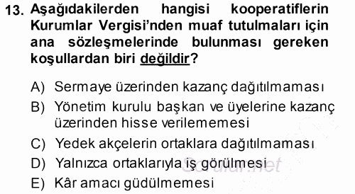 Özel Vergi Hukuku 1 2013 - 2014 Dönem Sonu Sınavı 13.Soru