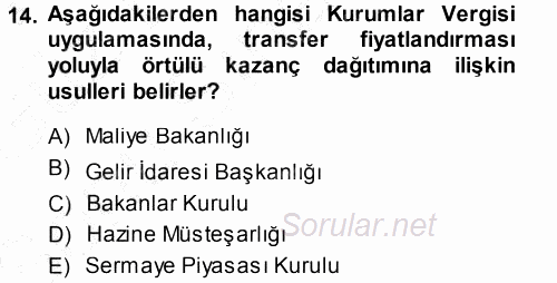 Özel Vergi Hukuku 1 2013 - 2014 Dönem Sonu Sınavı 14.Soru