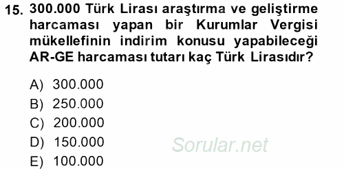 Özel Vergi Hukuku 1 2013 - 2014 Dönem Sonu Sınavı 15.Soru