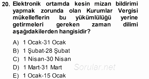 Özel Vergi Hukuku 1 2013 - 2014 Dönem Sonu Sınavı 20.Soru