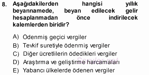 Özel Vergi Hukuku 1 2013 - 2014 Dönem Sonu Sınavı 8.Soru