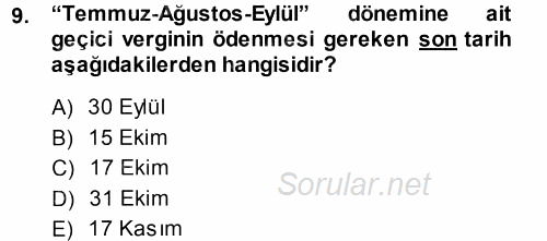 Özel Vergi Hukuku 1 2013 - 2014 Dönem Sonu Sınavı 9.Soru