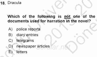 İngiliz/Amerikan Edebiyatı 1 2015 - 2016 Dönem Sonu Sınavı 18.Soru
