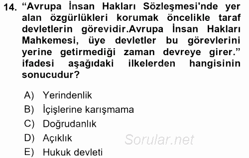 İnsan Hakları Ve Kamu Özgürlükleri 2015 - 2016 Dönem Sonu Sınavı 14.Soru