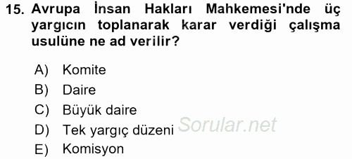 İnsan Hakları Ve Kamu Özgürlükleri 2015 - 2016 Dönem Sonu Sınavı 15.Soru