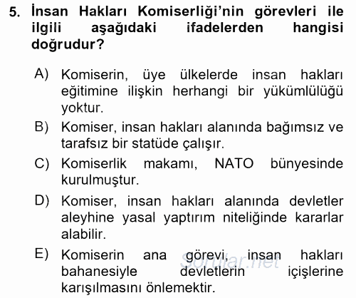İnsan Hakları Ve Kamu Özgürlükleri 2015 - 2016 Dönem Sonu Sınavı 5.Soru